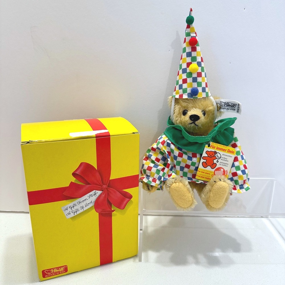 Steiff Mohair Clown Teddy Bear 0163/19 Vintage Western Germany with Box Tags